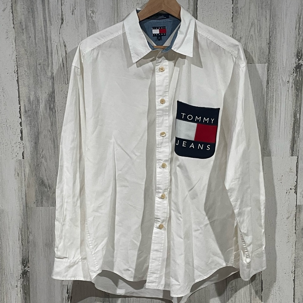 TOMMY HILFIGER Tommy Jeans Pocket Long Sleeve Button Down Size Large